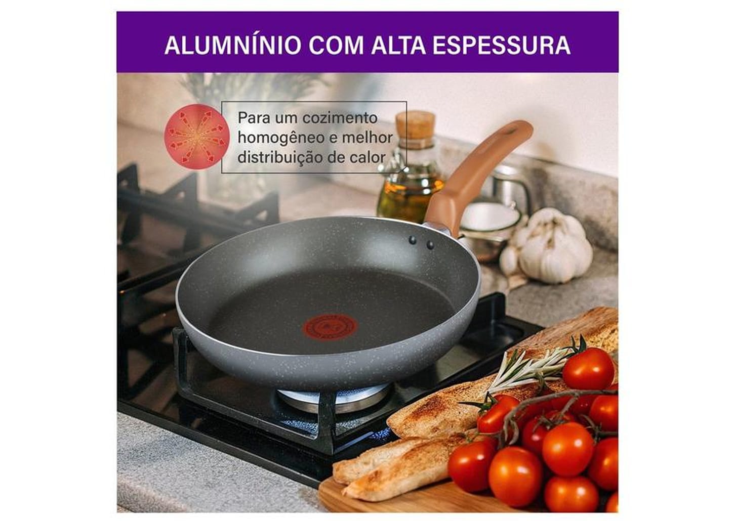 Frigideira Antiaderente Rochedo de Alumínio Natural Stone Cinza Claro 24cm