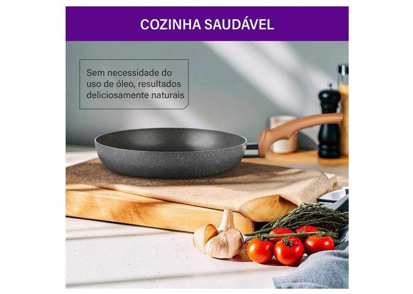 Frigideira Antiaderente Rochedo de Alumínio Natural Stone Cinza Claro 24cm
