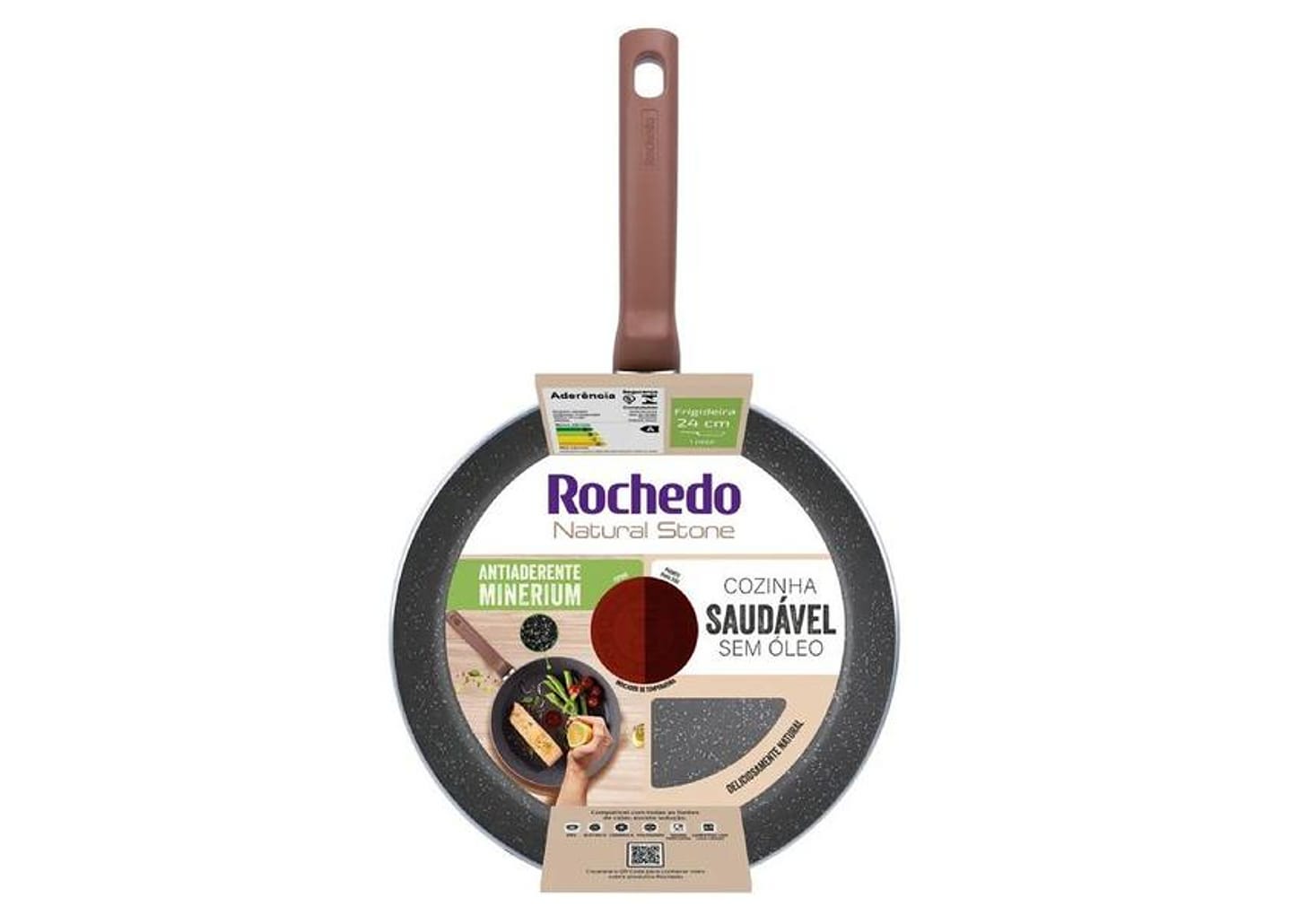 Frigideira Antiaderente Rochedo de Alumínio Natural Stone Cinza Claro 24cm