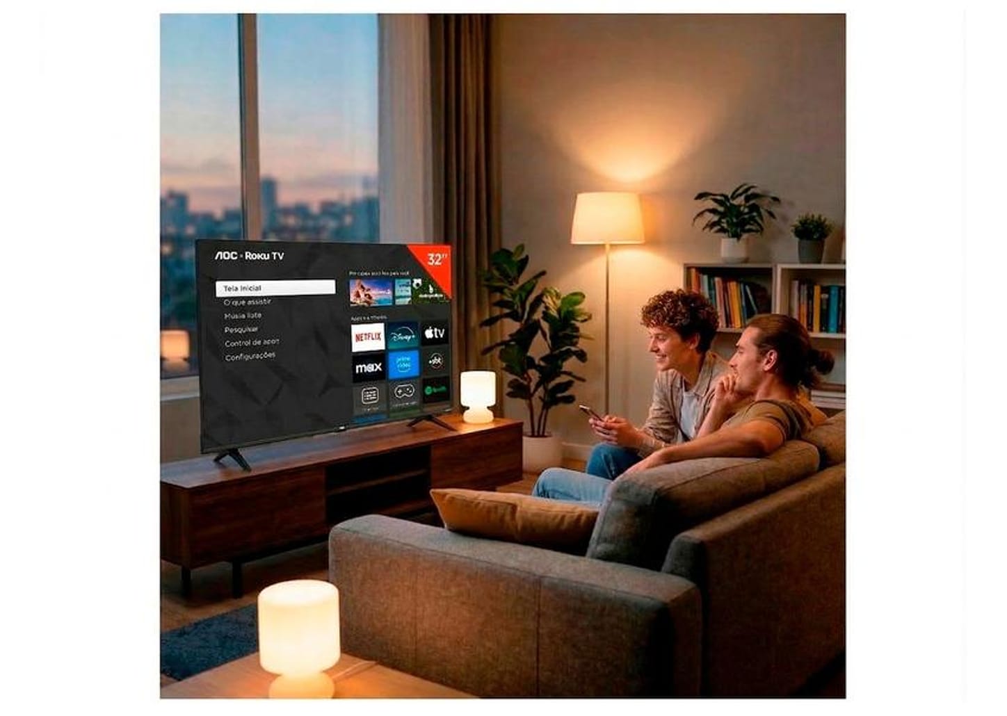 Smart TV 32" AOC HD DLED Série 5155 32S5155/78G Roku TV 2025