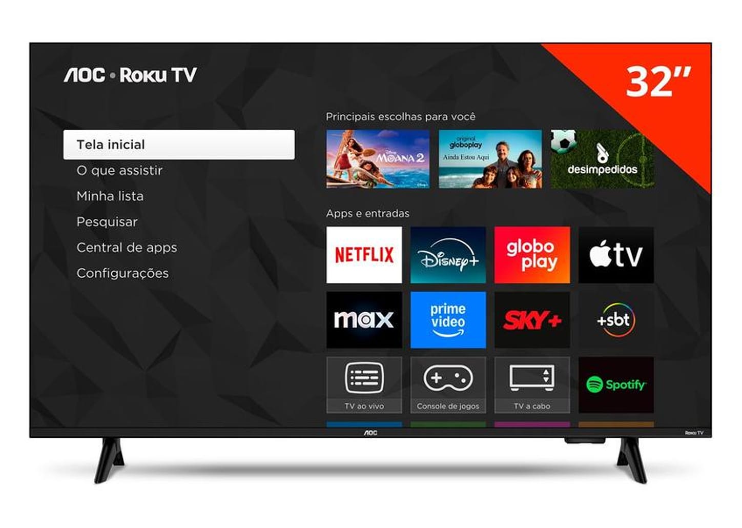 Smart TV 32" AOC HD DLED Série 5155 32S5155/78G Roku TV 2025