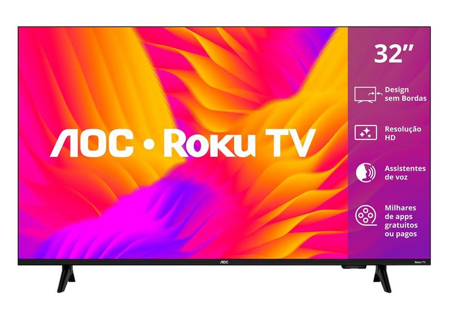 Smart TV 32" AOC HD DLED Série 5155 32S5155/78G Roku TV 2025