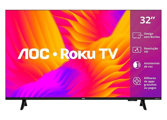 Smart TV 32" AOC HD DLED Série 5155 32S5155/78G Roku TV 2025