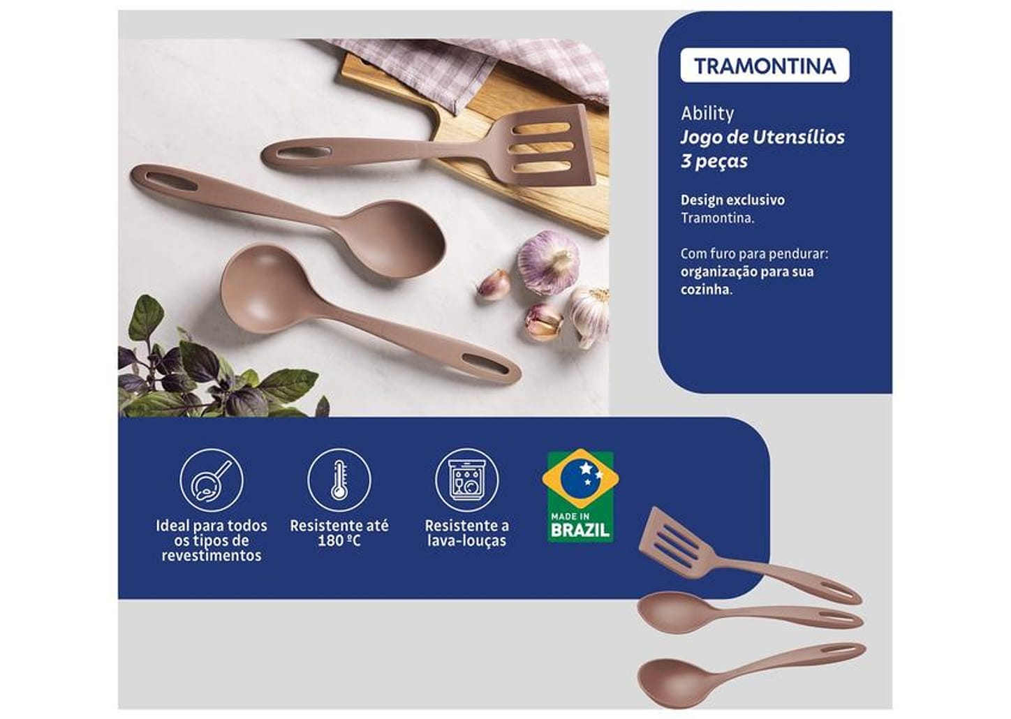 Conjunto de Utensílios de Nylon Tramontina Ability 3 Peças