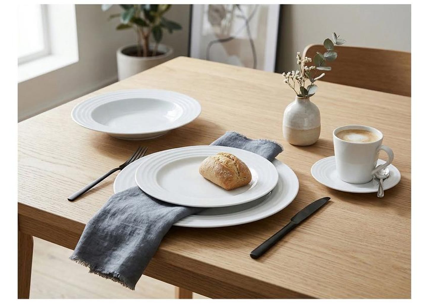 Aparelho de Jantar e Chá 20 Peças Tramontina Redondo Porcelana Branco Vibrare