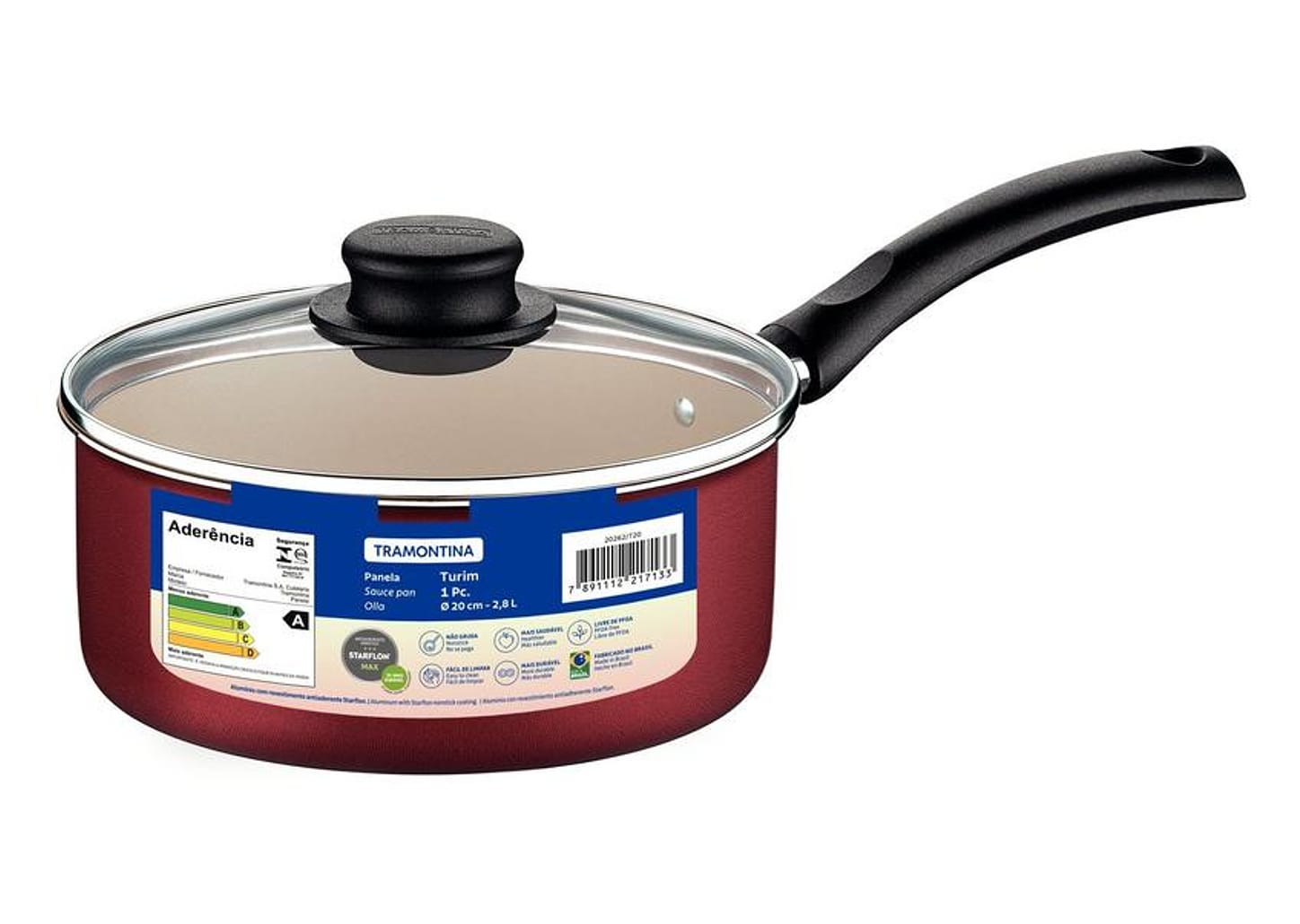 Panela Tramontina Antiaderente de Alumínio Vermelho 20cm 2,8L Turim