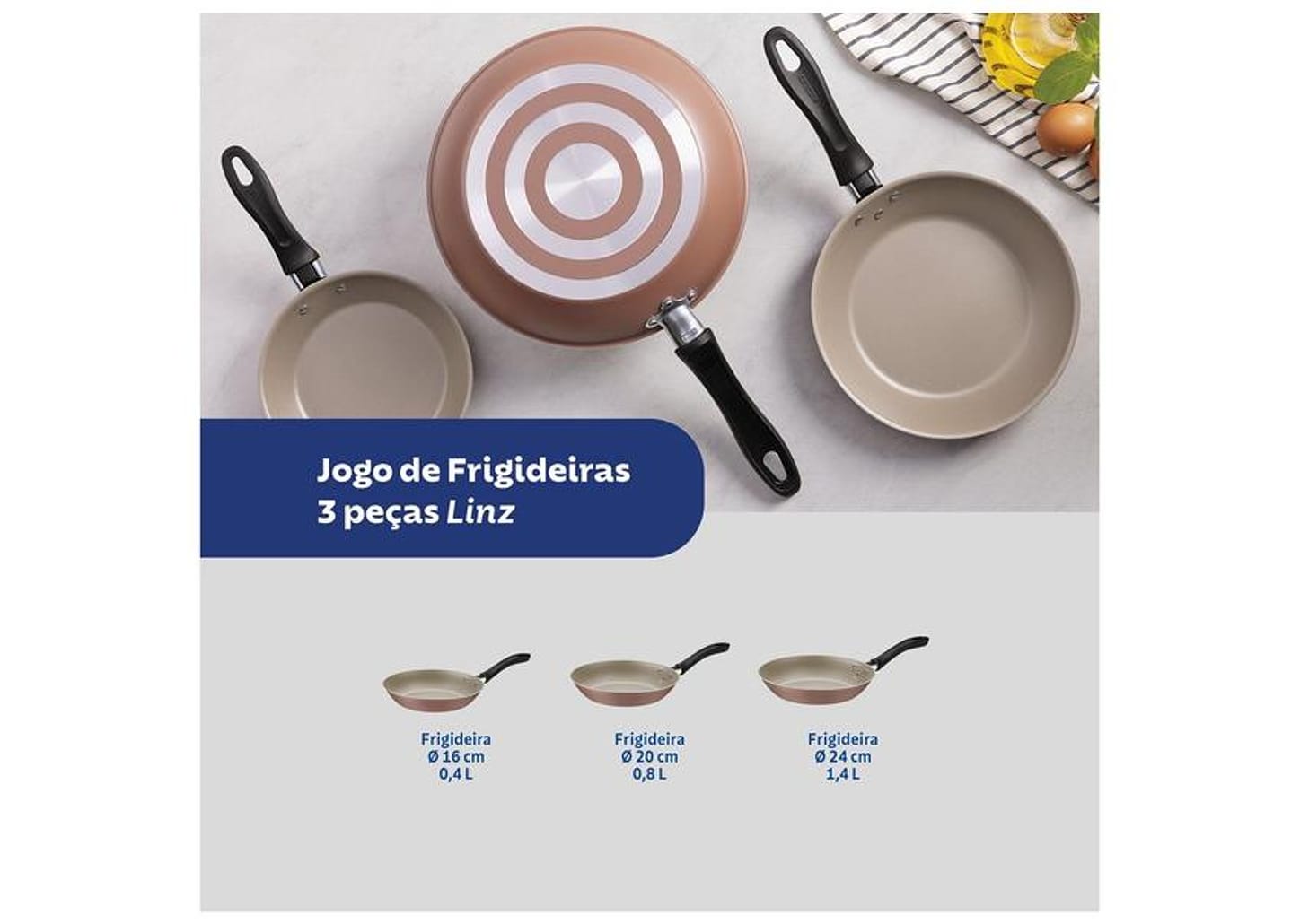 Conjunto de Frigideiras Antiaderente Tramontina Linz Mochaccino 3 Peças