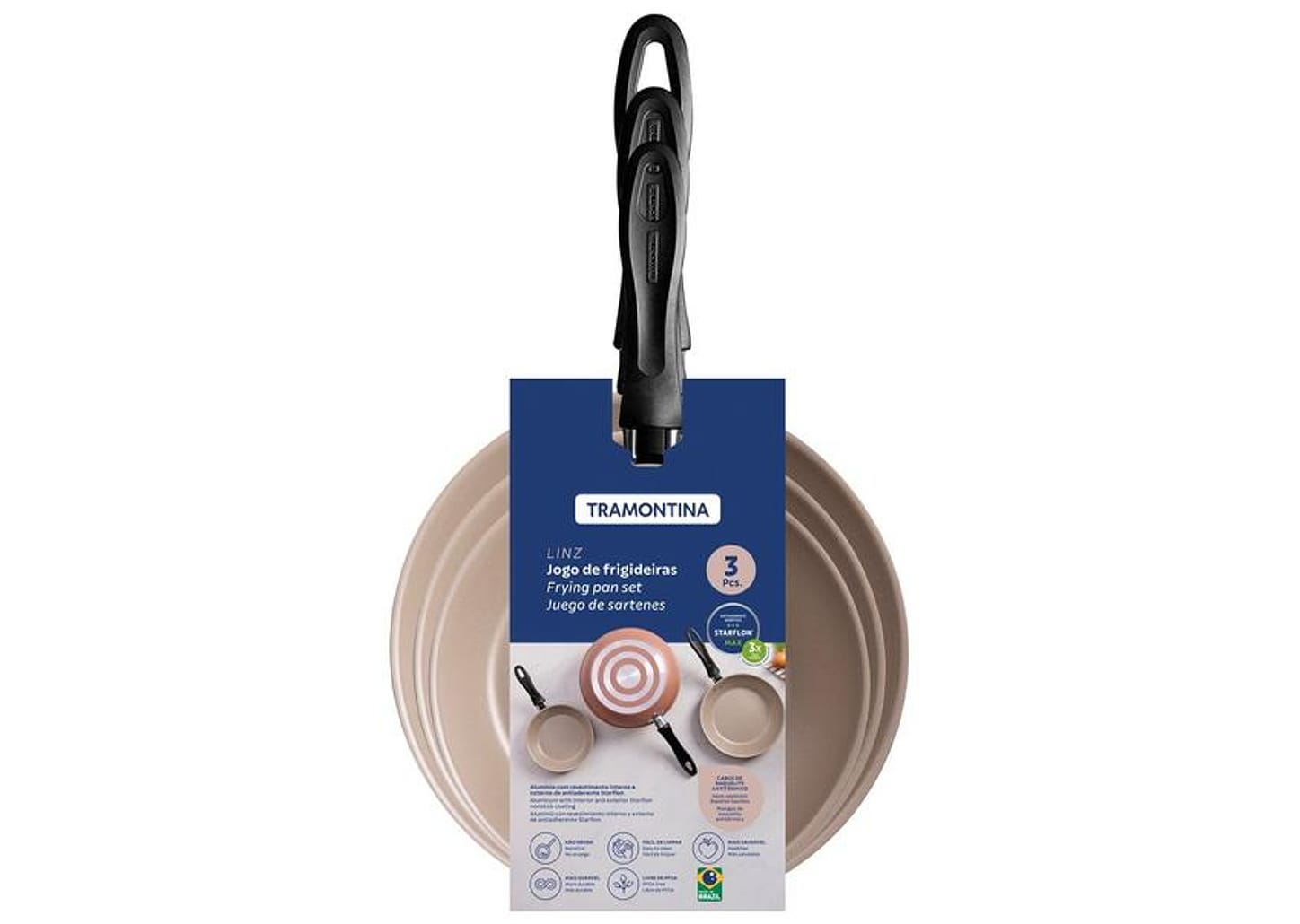 Conjunto de Frigideiras Antiaderente Tramontina Linz Mochaccino 3 Peças