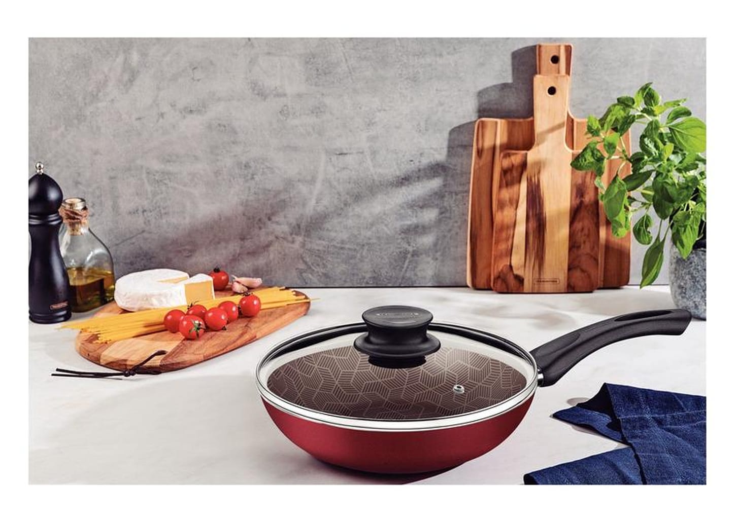 Frigideira Funda Antiaderente Tramontina de Alumínio com Tampa Paris Vermelho 26cm