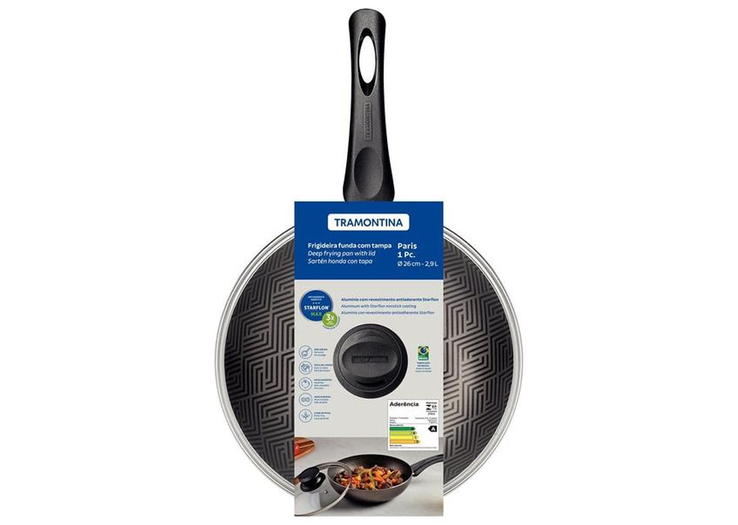 Frigideira Funda Antiaderente Tramontina de Alumínio com Tampa Paris Chumbo 26cm