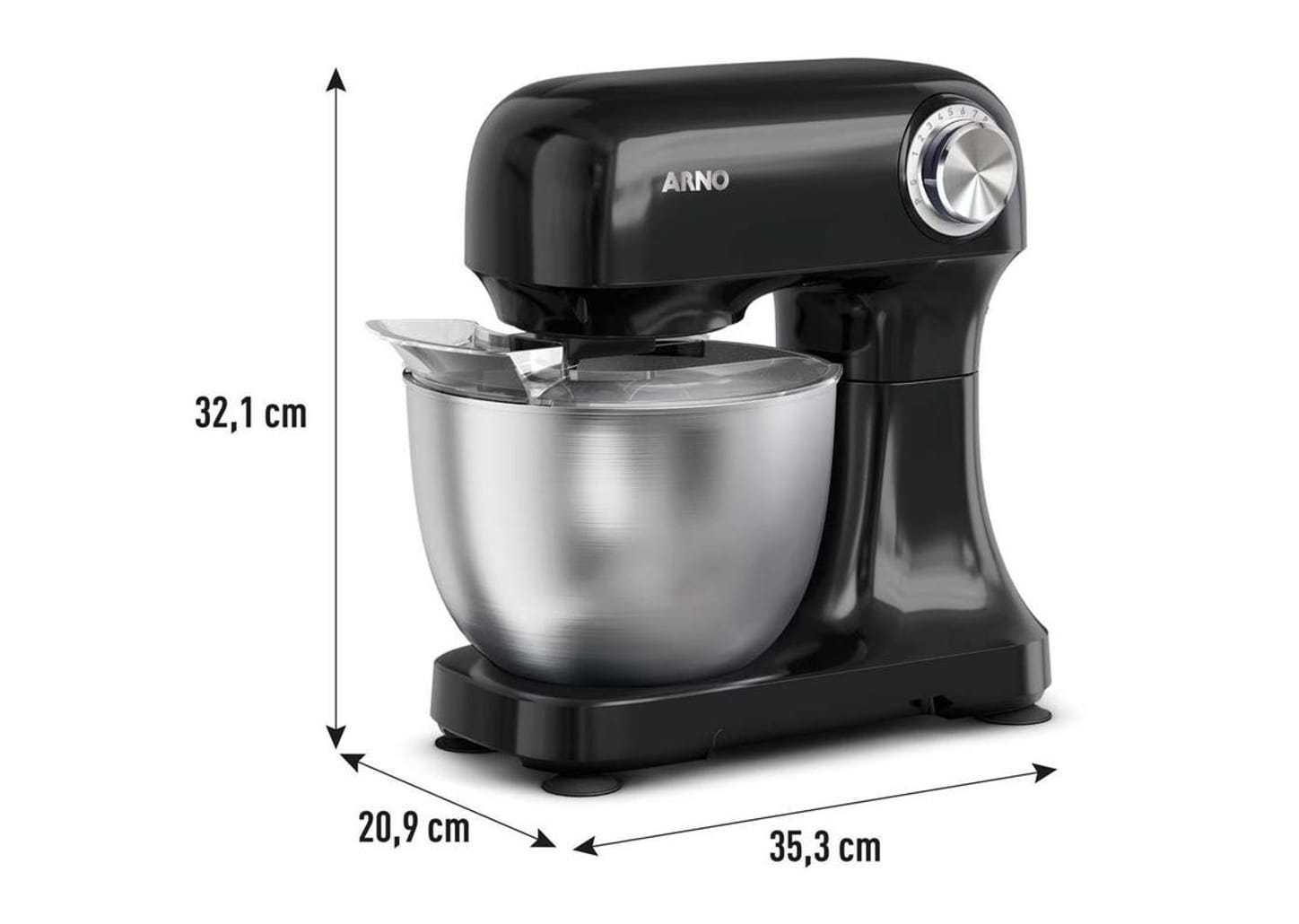 Batedeira Planetária Arno Inox e Preta 500W 12 Velocidades Tigela Inox 3,5L Bake Easy KM10 com 3 Batedores