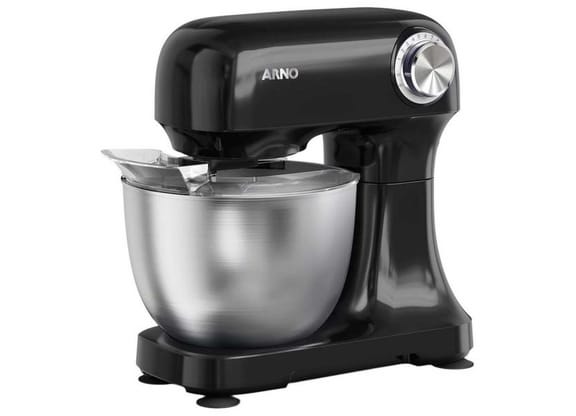 Batedeira Planetária Arno Inox e Preta 500W 12 Velocidades Tigela Inox 3,5L Bake Easy KM10 com 3 Batedores