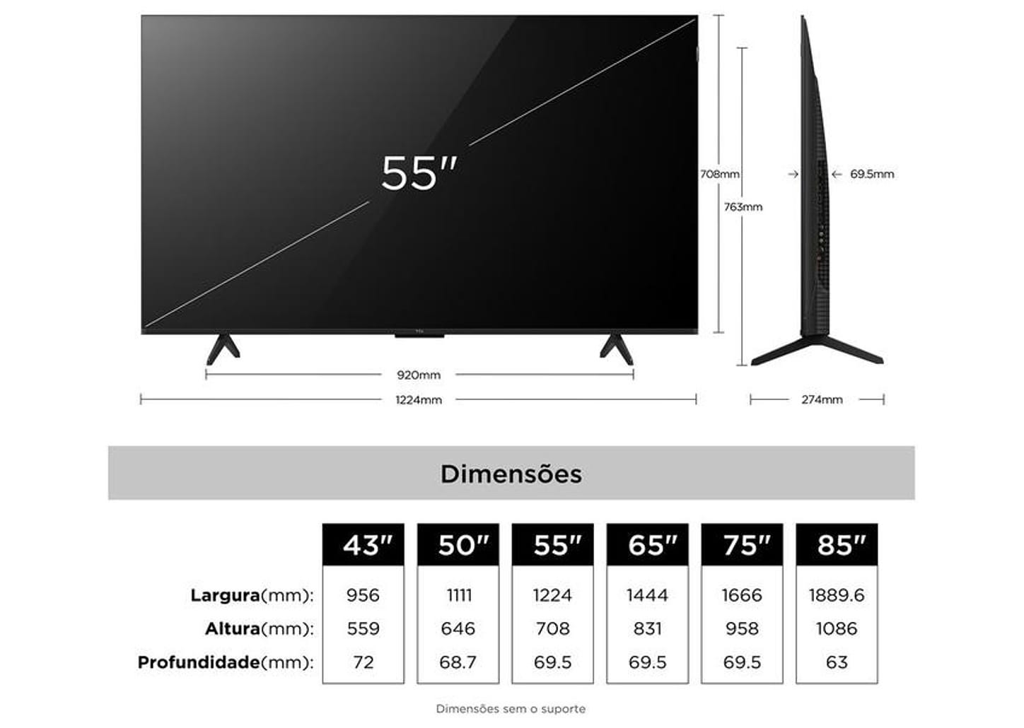 Smart TV 55" TCL 4K UHD QLED 55P7L Google TV 2026