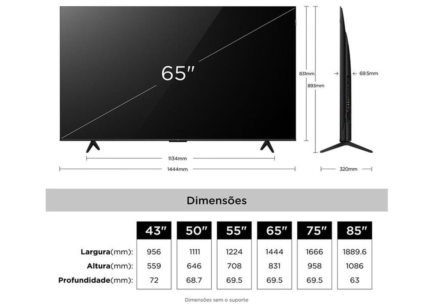Smart TV 65" TCL 4K UHD QLED 65P7L Google TV 2026