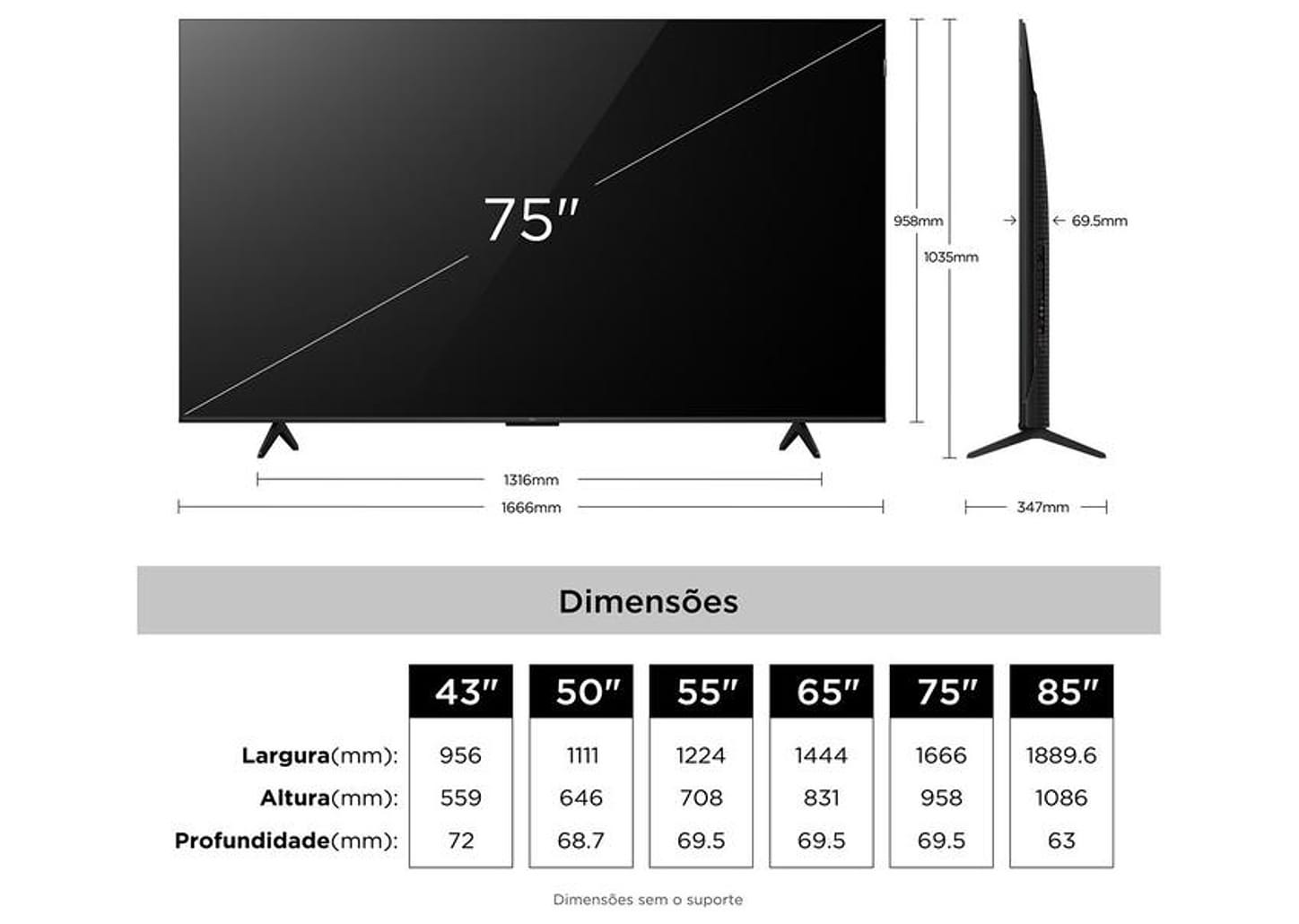 Smart TV 75" TCL 4K UHD QLED 75P7L Google TV 2026