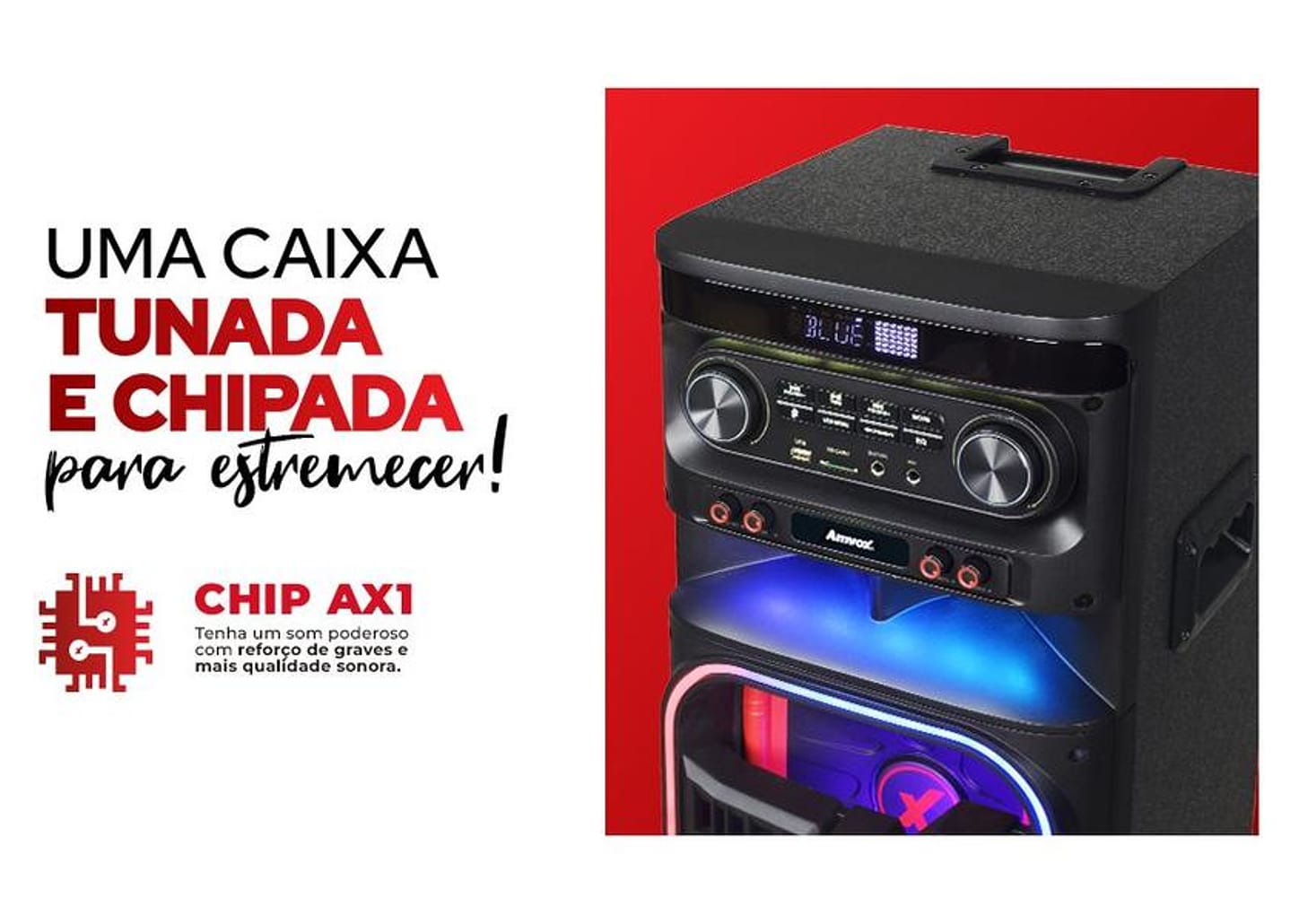 Caixa de Som Torre Amvox ATX 2108M Quadradinho Bluetooth 2100W Amplificada