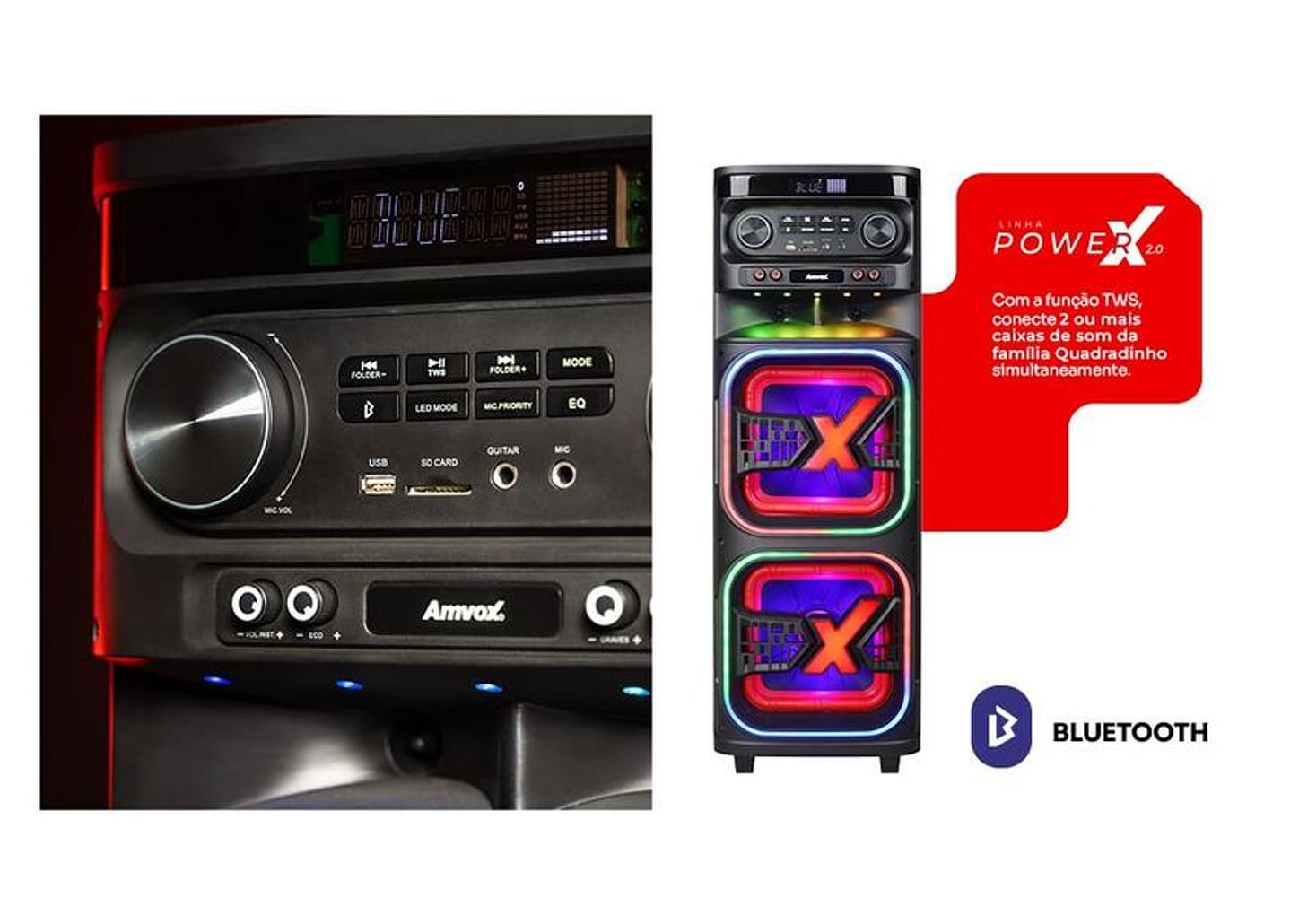 Caixa de Som Torre Amvox ATX 2108M Quadradinho Bluetooth 2100W Amplificada