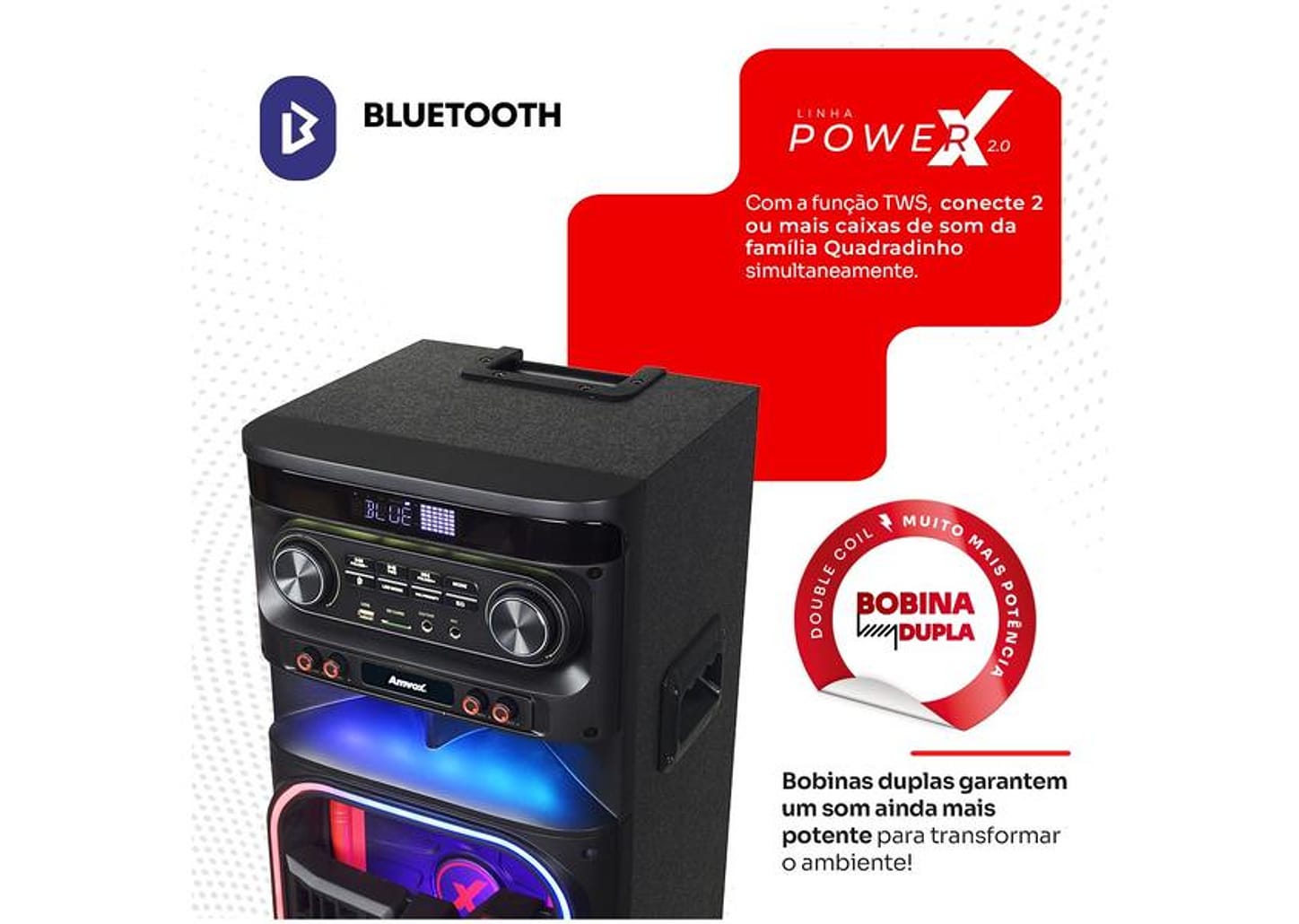 Caixa de Som Torre Amvox ATX 2108M Quadradinho Bluetooth 2100W Amplificada