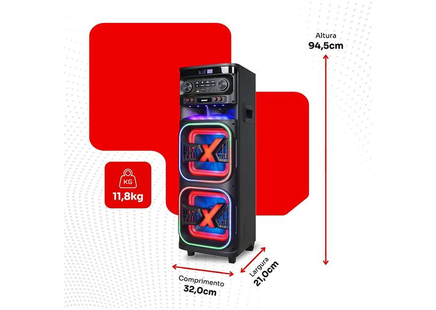 Caixa de Som Torre Amvox ATX 2108M Quadradinho Bluetooth 2100W Amplificada