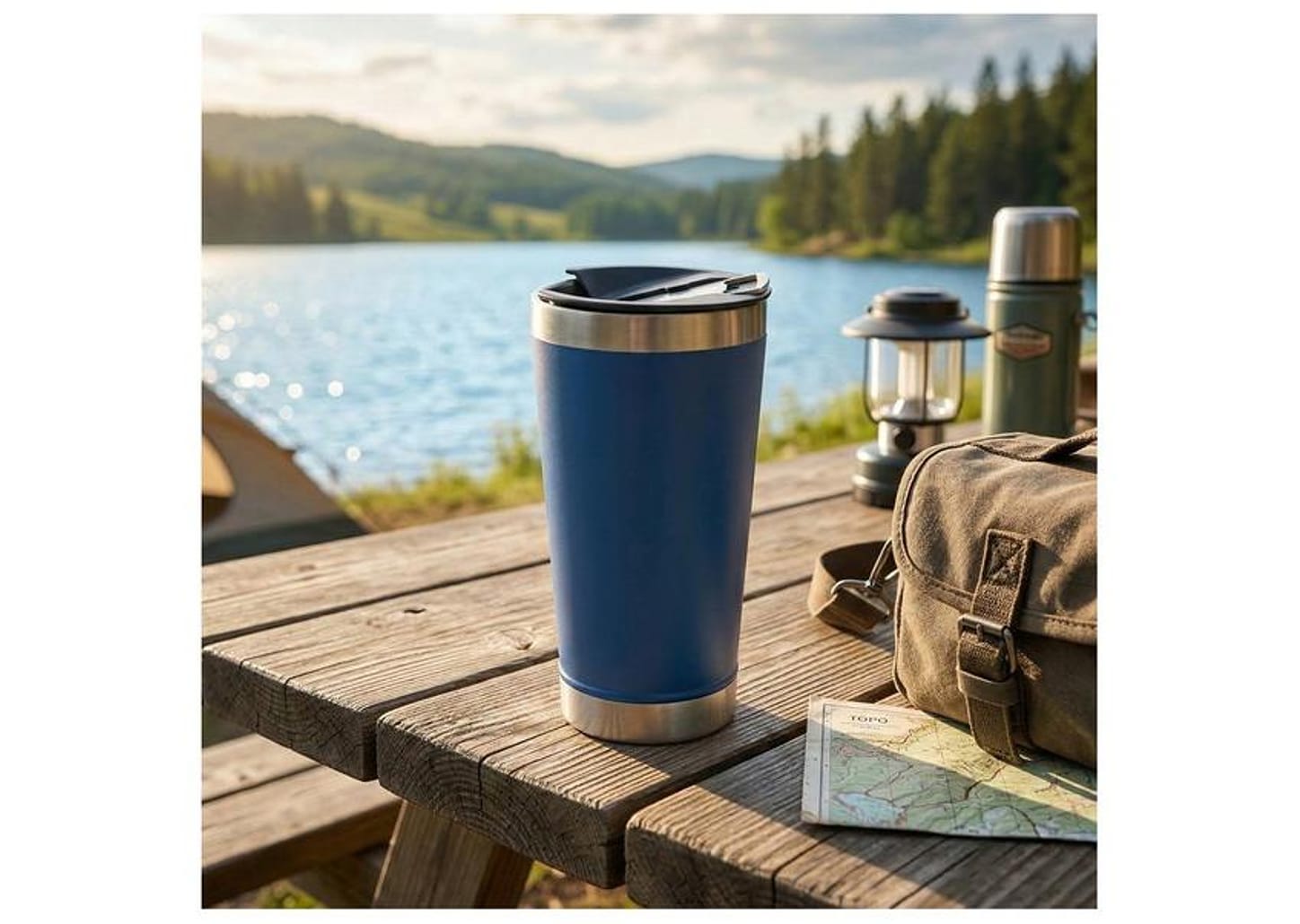 Copo Térmico Fratelli para Cerveja Premium Azul 400ml com Tampa e Abridor