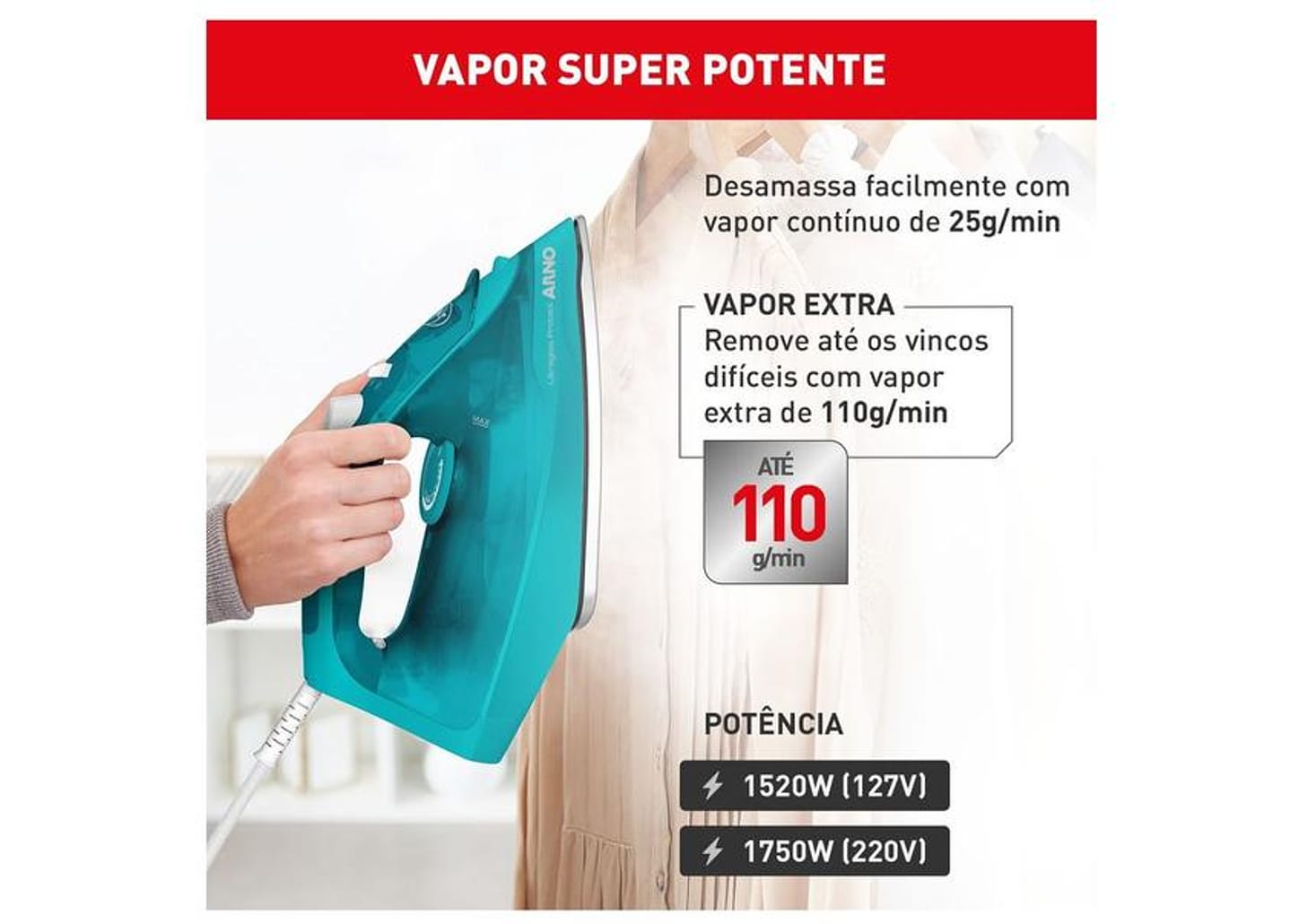 Ferro de Passar Roupa a Vapor Arno Ultragliss Protect FUP1 Turquesa 1830009393