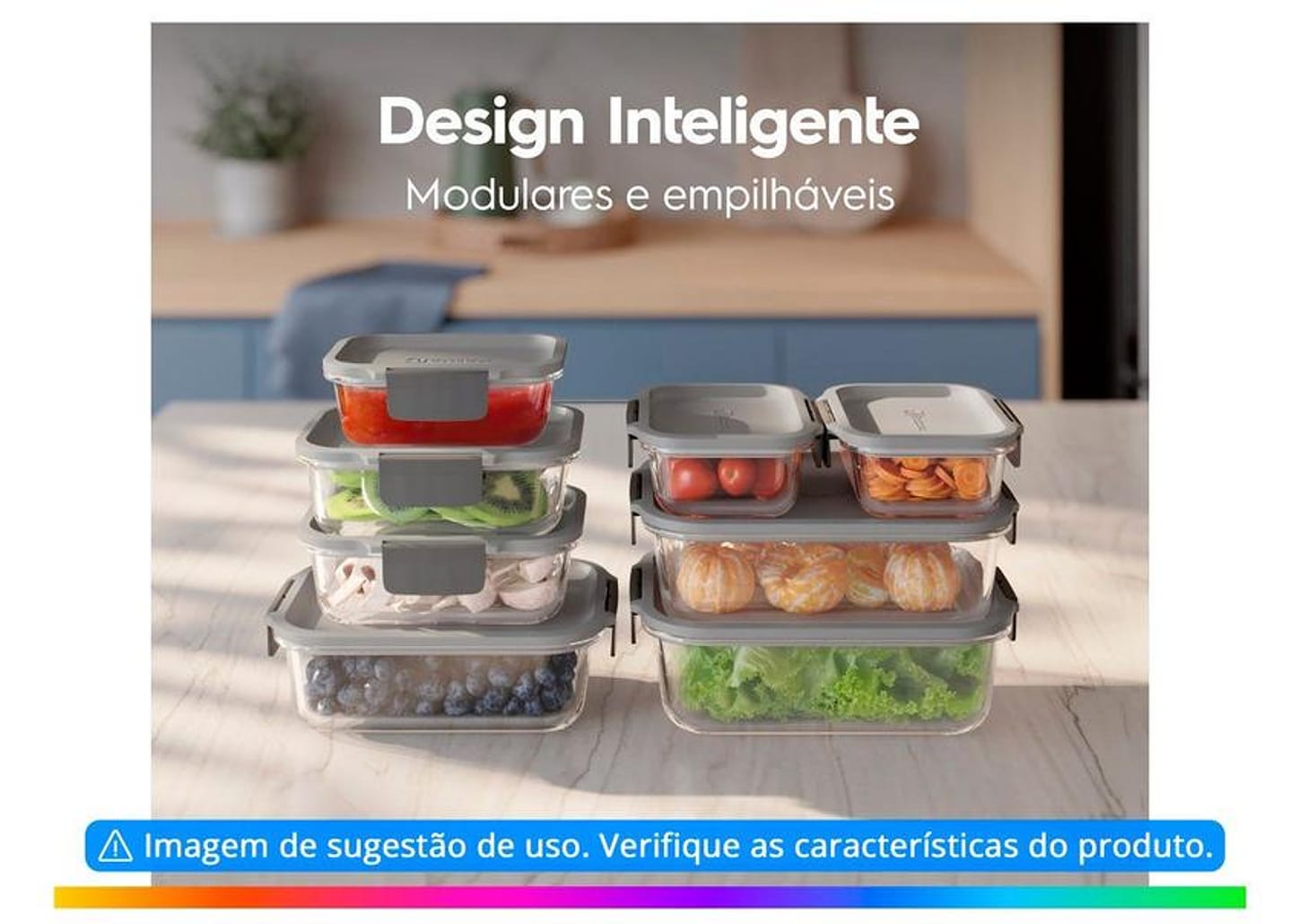 Jogo de Potes de Vidro Hermético Electrolux com Tampa Retangular 1,04L Experience 2 Peças