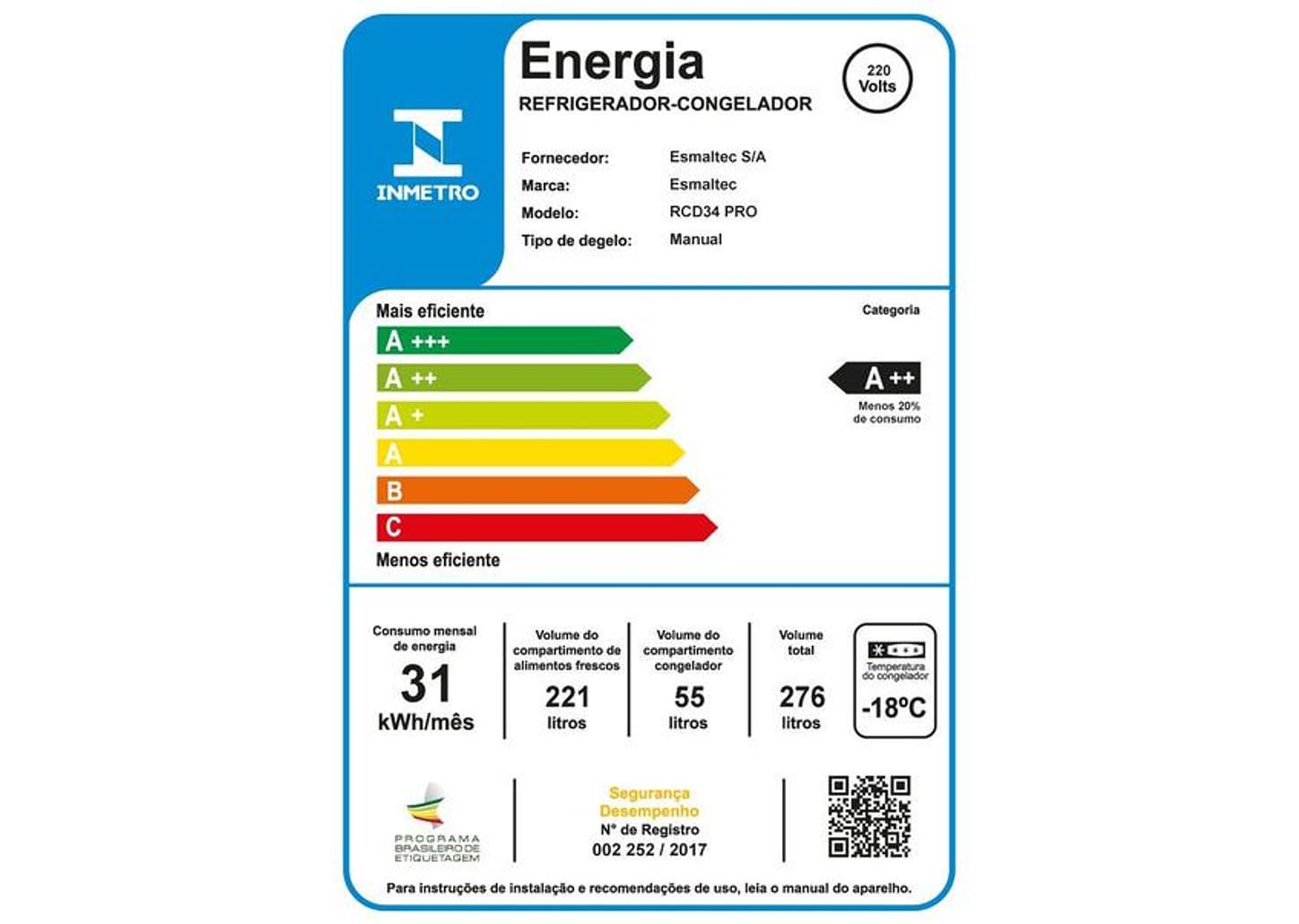 Geladeira/Refrigerador Esmaltec Cycle Defrost Duplex Branco 277L RCD34 PRO