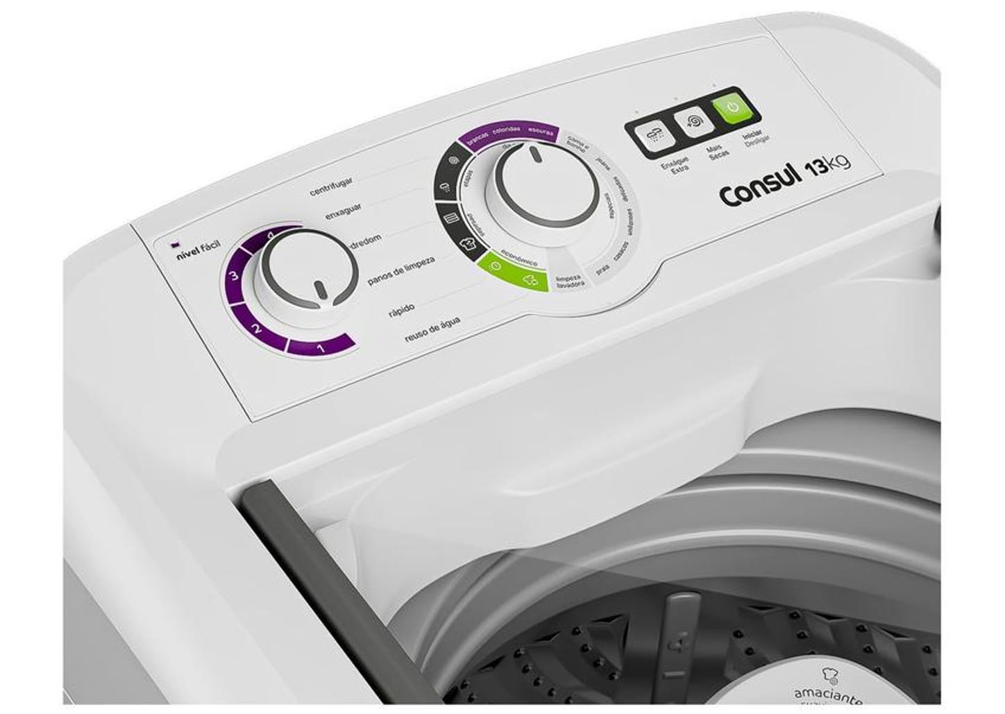Lavadora de Roupas Consul 13kg Cesto Inox 16 Programas de Lavagem Branca CWH13AB