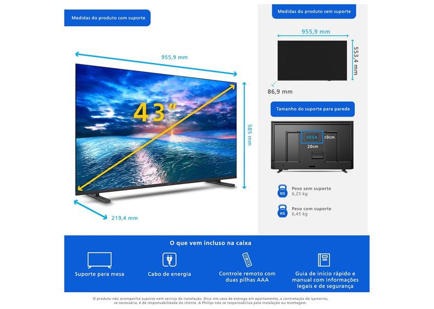 Smart TV 43" Philips Full HD DLED 6910 43PFG6910/78 Titan OS 2025