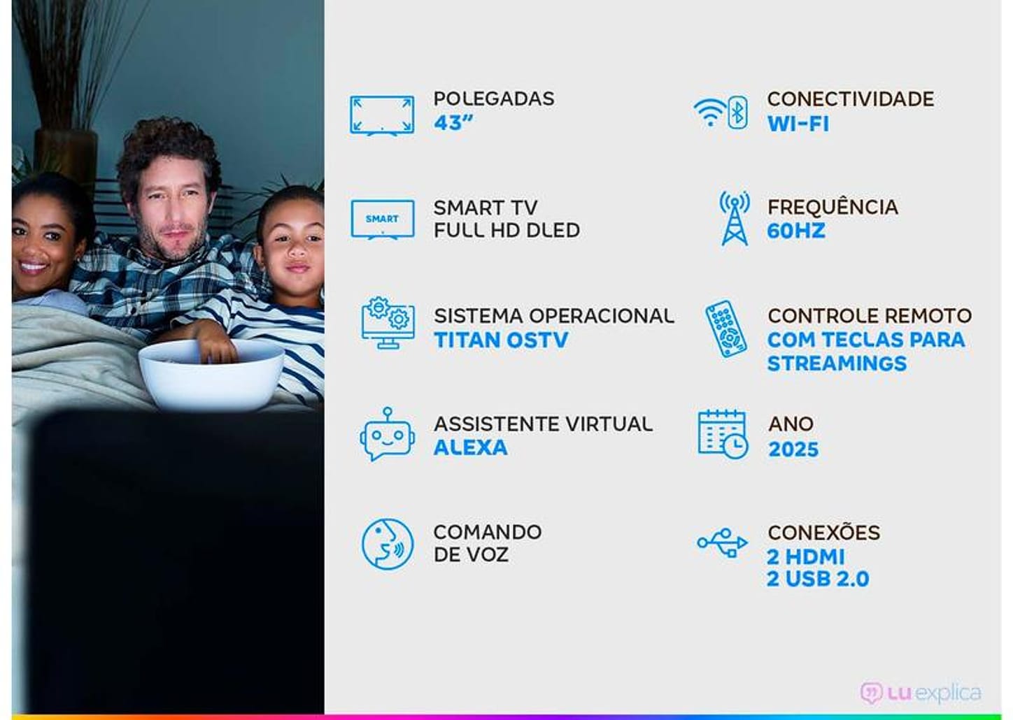 Smart TV 43" Philips Full HD DLED 6910 43PFG6910/78 Titan OS 2025