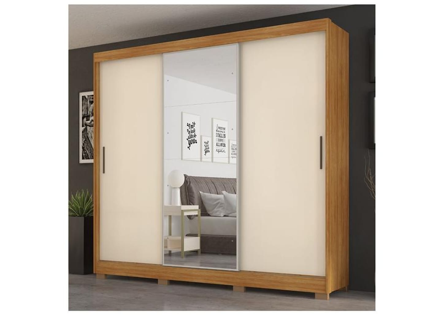 Guarda-roupa Casal com Espelho 6 Gavetas 3 Portas de Correr Demobile - Demóbile