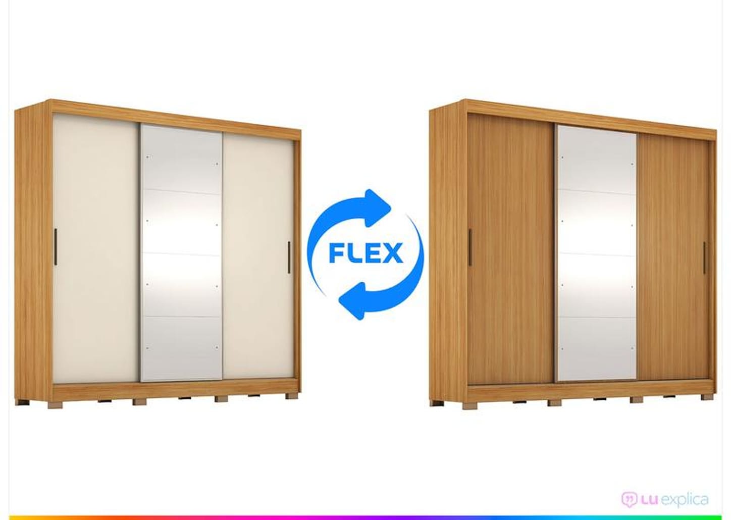 Guarda-roupa Casal com Espelho 6 Gavetas 3 Portas de Correr Demobile - Demóbile