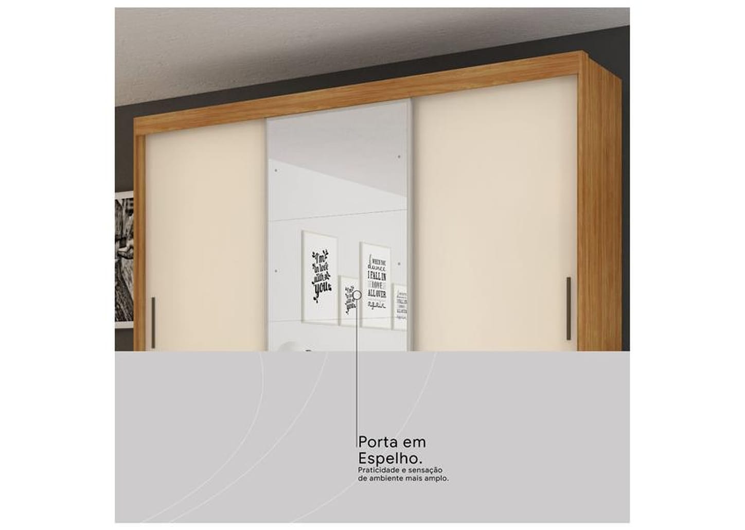 Guarda-roupa Casal com Espelho 6 Gavetas 3 Portas de Correr Demobile - Demóbile