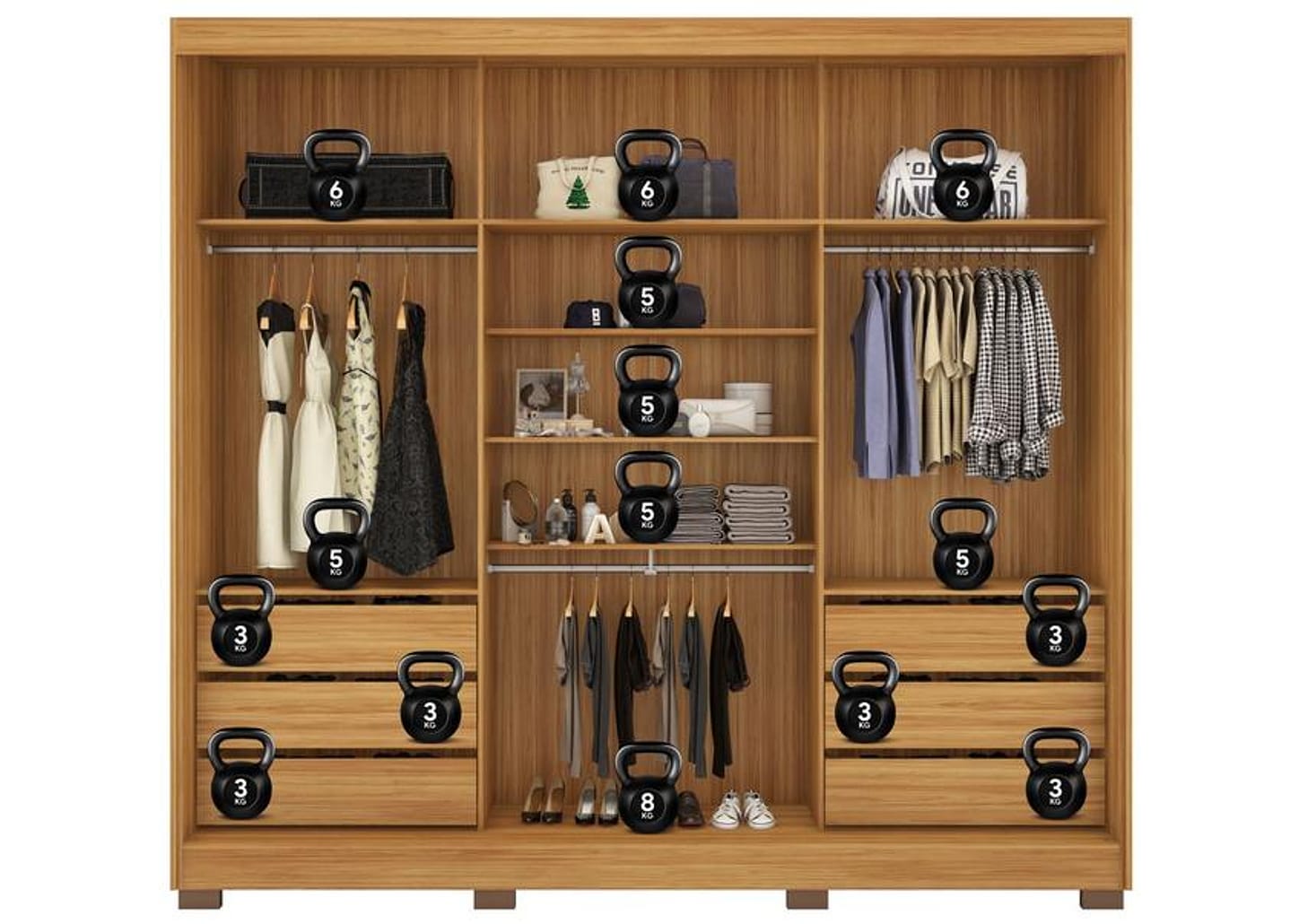 Guarda-roupa Casal com Espelho 6 Gavetas 3 Portas de Correr Demobile - Demóbile