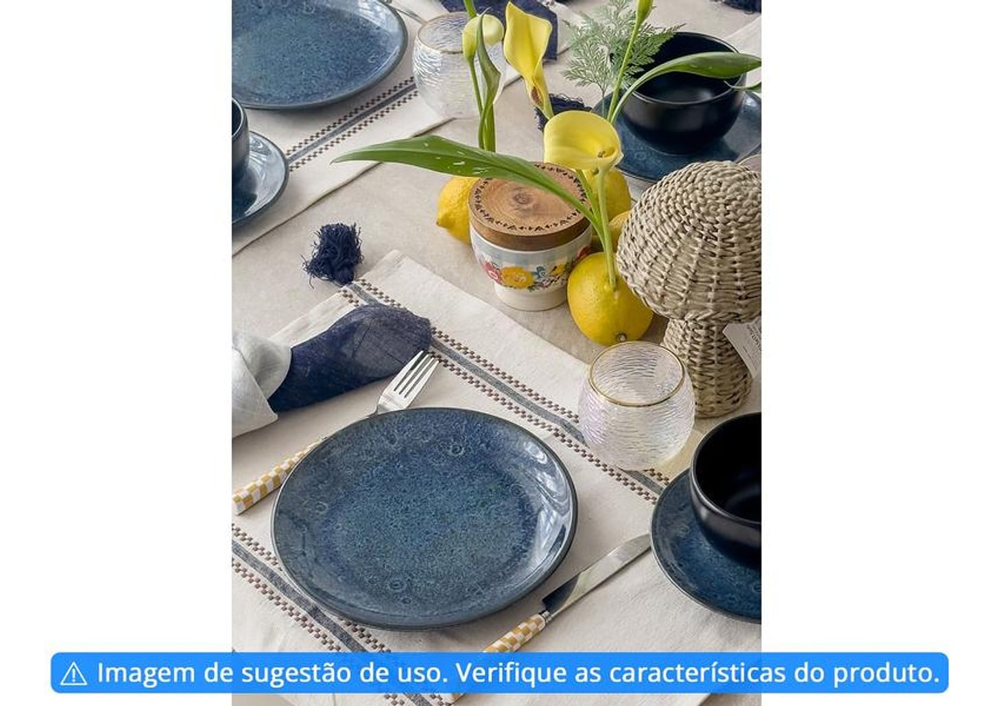 Aparelho de Jantar e Chá 20 Peças Alleanza Cerâmica Redondo Cerâmica Azul e Preto Albânia