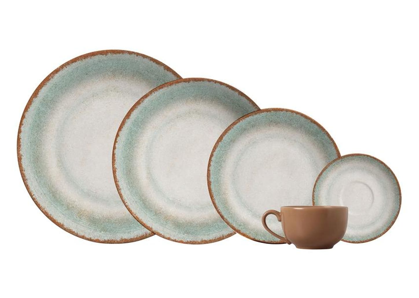 Aparelho de Jantar Chá 20 Peças Alleanza Redondo Cerâmica Faiança Branco e Verde Durban