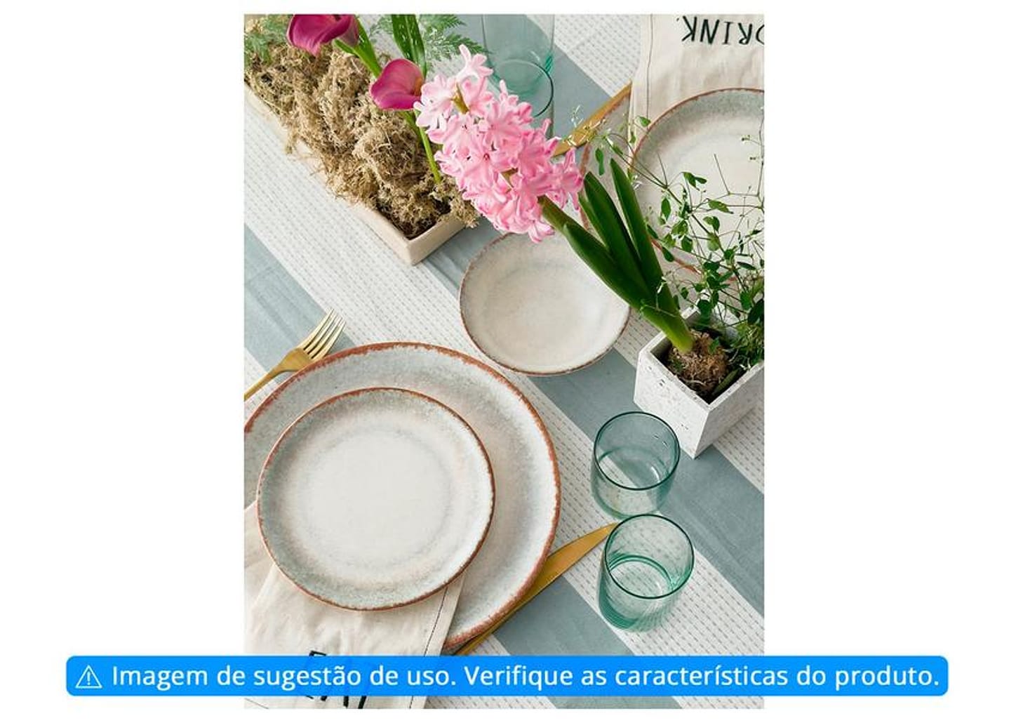 Aparelho de Jantar Chá 20 Peças Alleanza Redondo Cerâmica Faiança Branco e Verde Durban