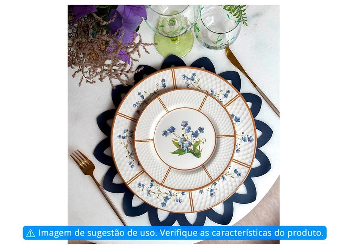 Aparelho de Jantar e Chá 20 Peças Alleanza Redondo Cerâmica Faiança Branco e Marrom Heritage