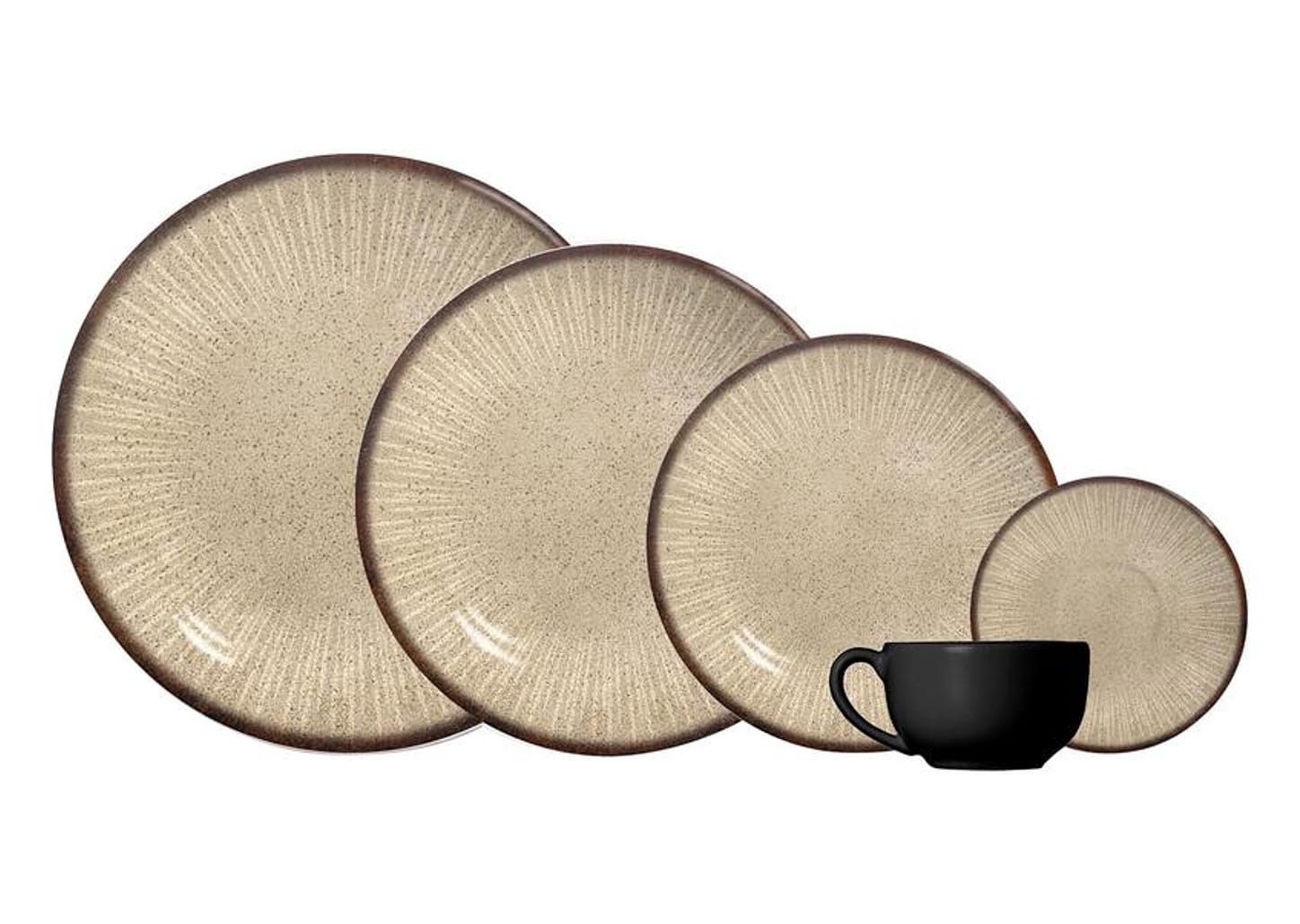 Aparelho de Jantar e Chá 20 Peças Alleanza Redondo Cerâmica Faiança Bege e Preto Mônaco