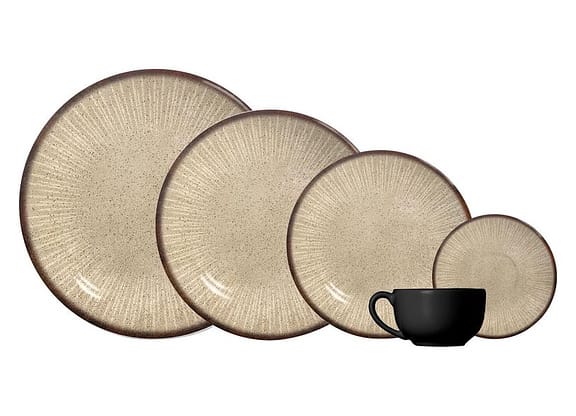 Aparelho de Jantar e Chá 20 Peças Alleanza Redondo Cerâmica Faiança Bege e Preto Mônaco