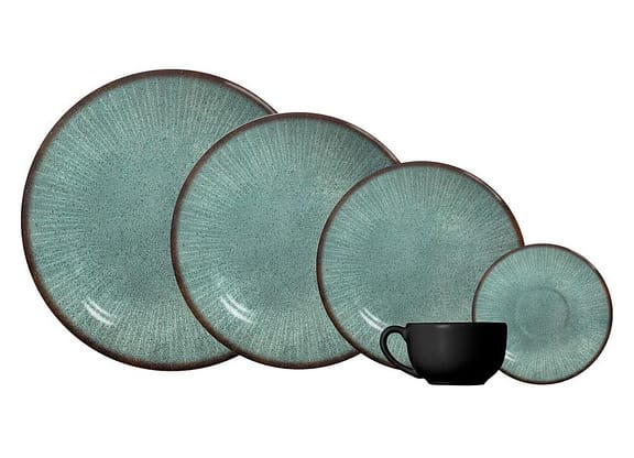 Aparelho de Jantar e Chá 30 Peças Alleanza Redondo Cerâmica Faiança Verde e Preto Síria