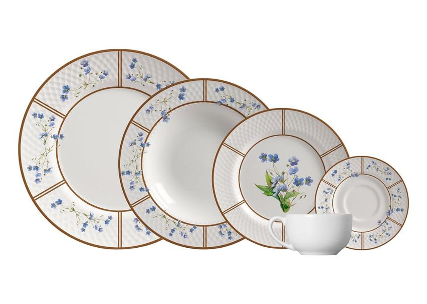 Aparelho de Jantar e Chá 30 Peças Alleanza Redondo Cerâmica Faiança Branco e Marrom Heritage