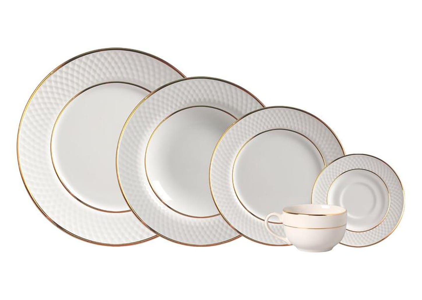 Aparelho de Jantar e Chá 20 Peças Alleanza Redondo Cerâmica Faiança Branco e Dourado Split Gold