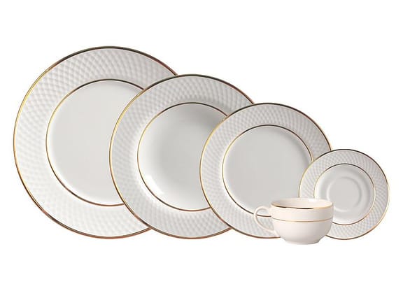 Aparelho de Jantar e Chá 20 Peças Alleanza Redondo Cerâmica Faiança Branco e Dourado Split Gold