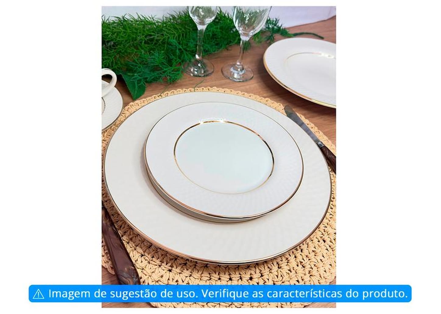 Aparelho de Jantar e Chá 20 Peças Alleanza Redondo Cerâmica Faiança Branco e Dourado Split Gold