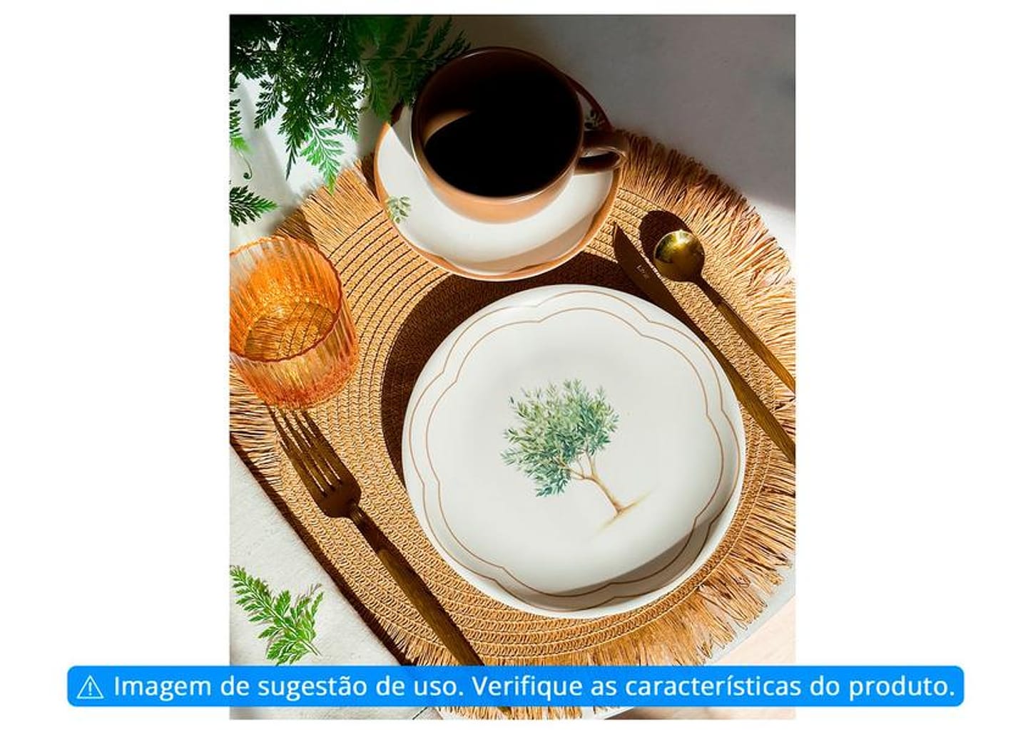 Aparelho de Jantar e Chá 20 Peças Alleanza Redondo Cerâmica Faiança Branco e Marrom Oliveira