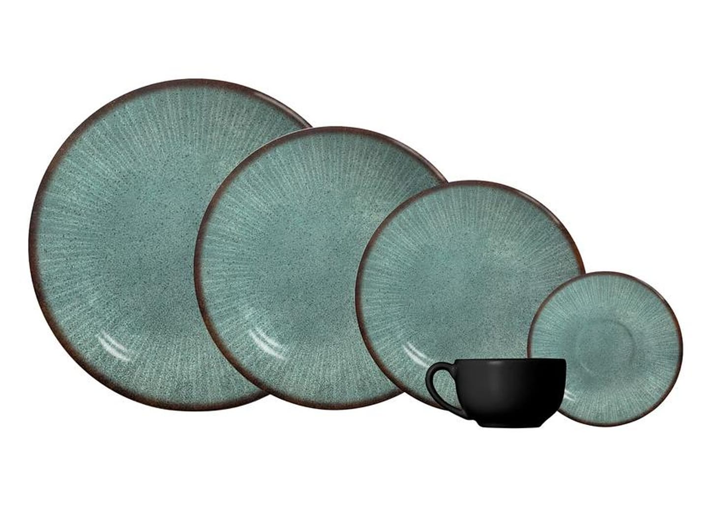 Aparelho de Jantar e Chá 20 Peças Alleanza Redondo Cerâmica Faiança Verde e Preto Síria