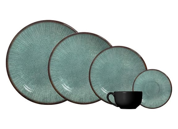 Aparelho de Jantar e Chá 20 Peças Alleanza Redondo Cerâmica Faiança Verde e Preto Síria