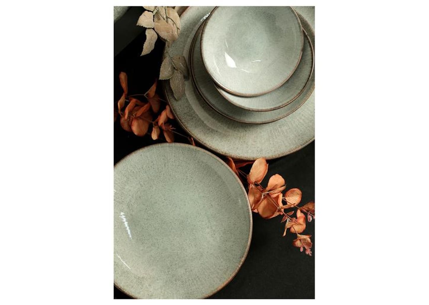 Aparelho de Jantar e Chá 20 Peças Alleanza Redondo Cerâmica Faiança Verde e Preto Síria