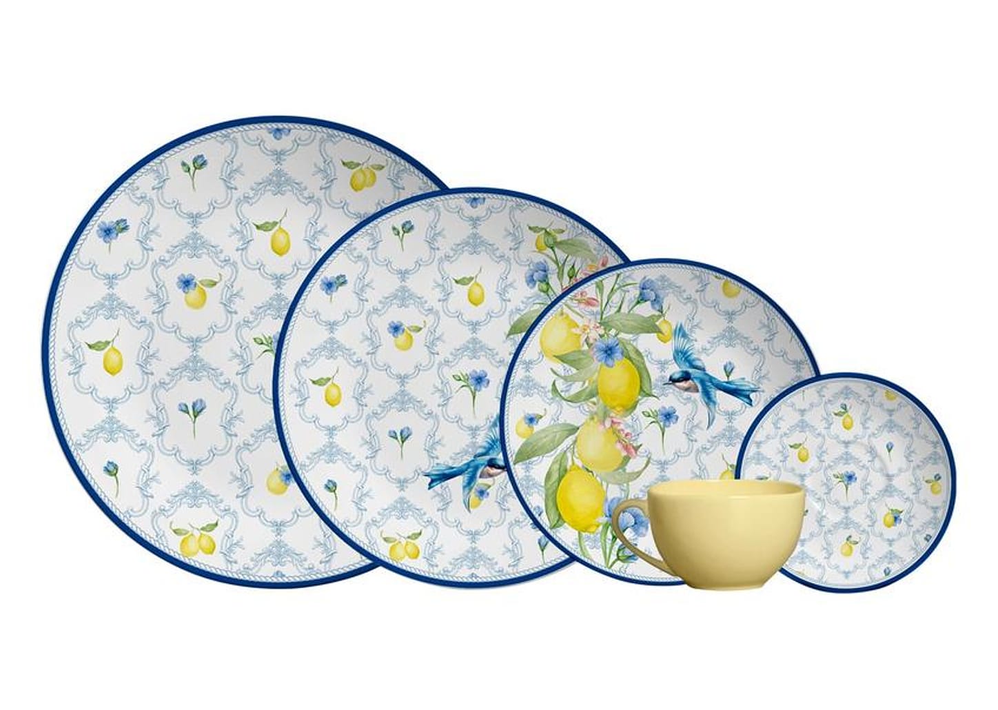 Aparelho de Jantar e Chá 20 Peças Alleanza Redondo Cerâmica Faiança Azul Sicília